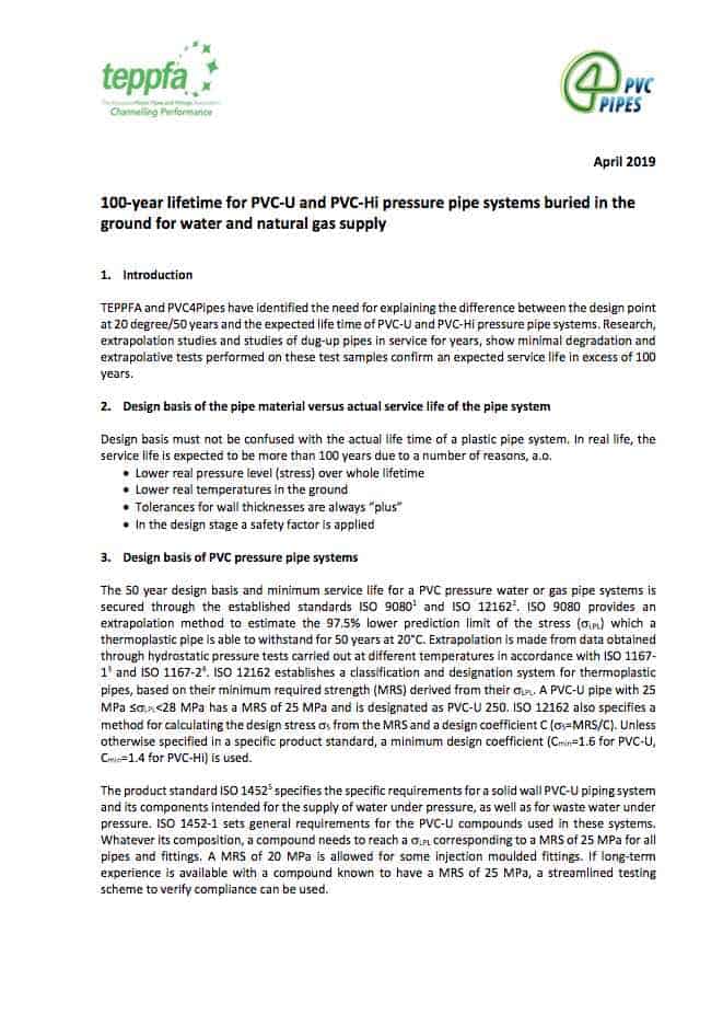 teppfa pvc4pipes position paper 100 years service lifetime